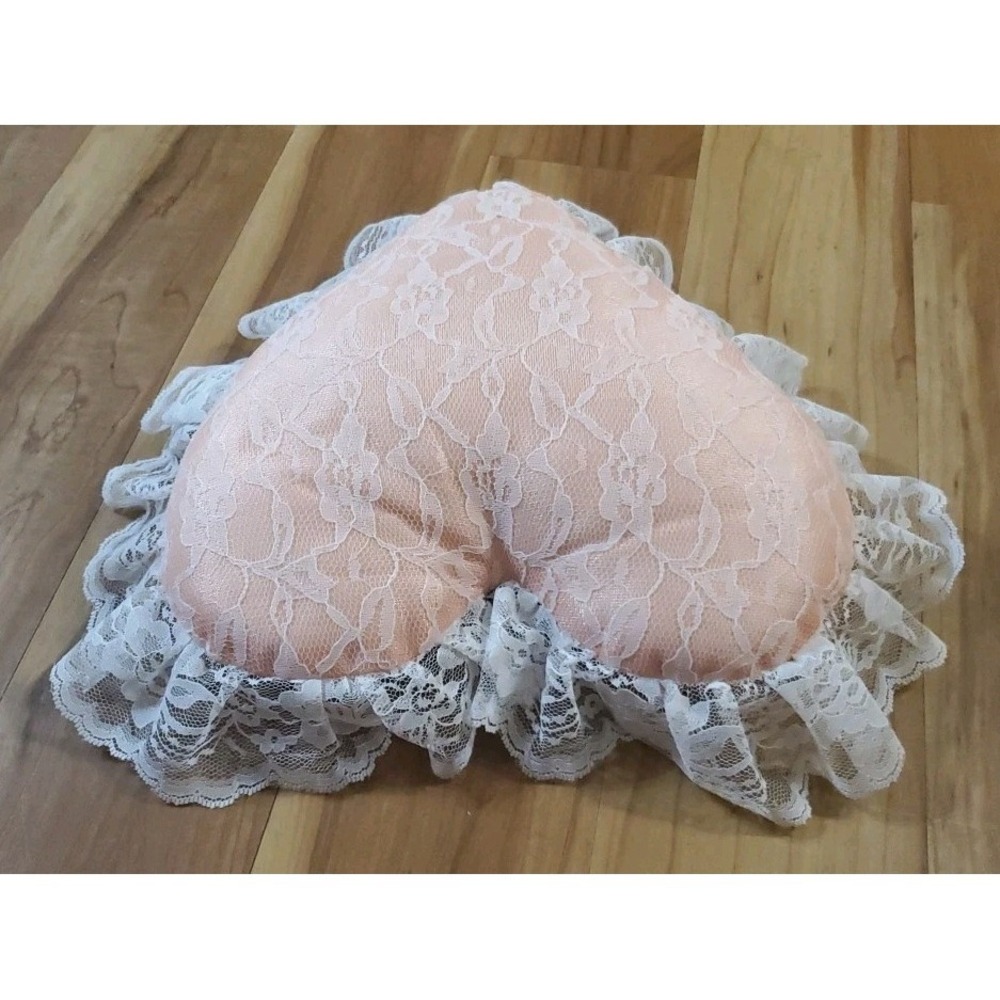 Heart Shaped Floral Lace Throw Pillow Peach Pink Cottagecore Victorian Romantic - Picture 5 of 8